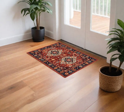 12' Blue And Red Wool Handmade Runner Rug