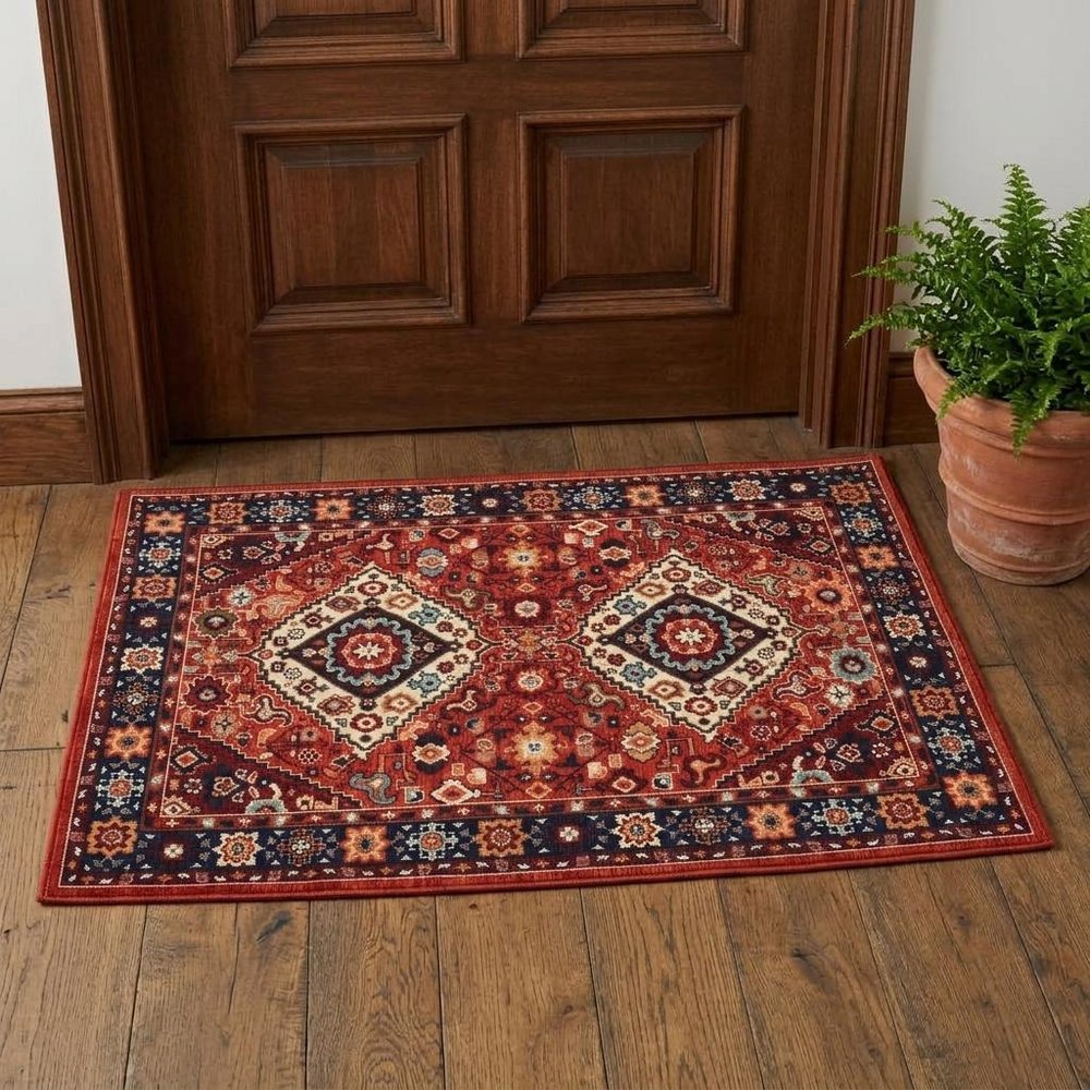 10' X 13' Red And Blue Oriental Area Rug
