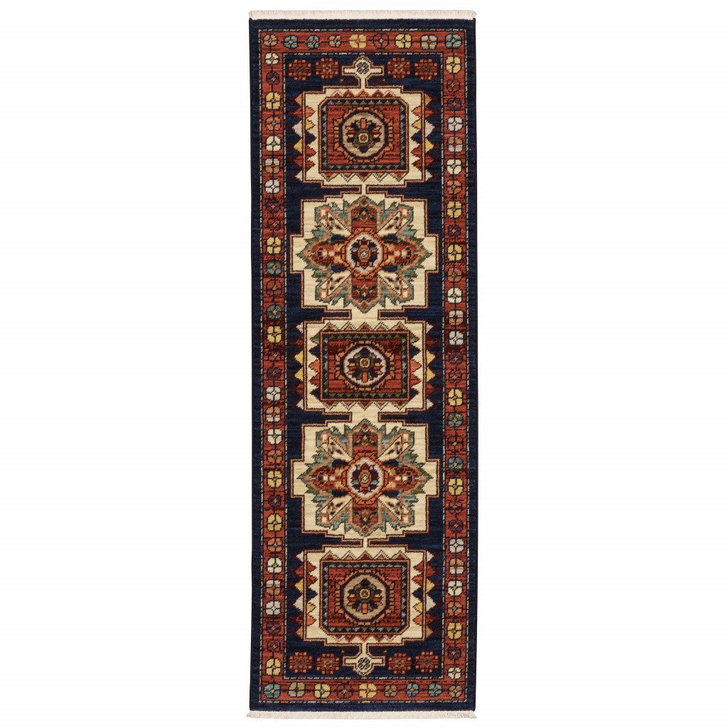 2' X 3' Red Blue Machine Woven Oriental Indoor Area Rug