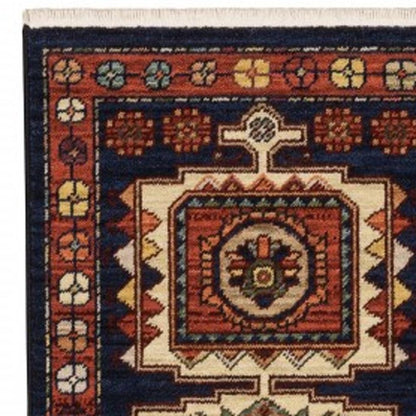 12' Blue And Red Wool Handmade Runner Rug