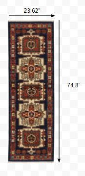 2' X 3' Red Blue Machine Woven Oriental Indoor Area Rug