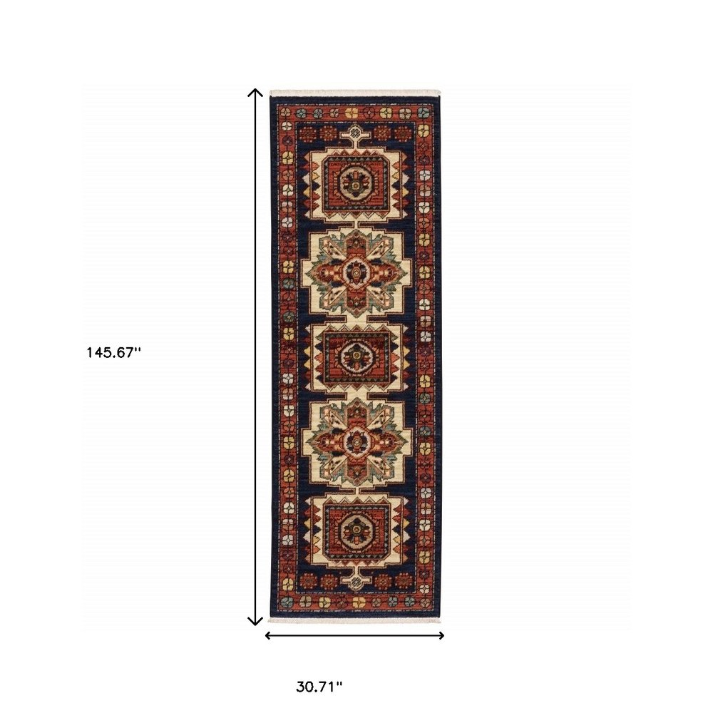 2' X 3' Red Blue Machine Woven Oriental Indoor Area Rug