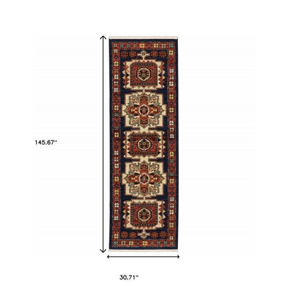 2' X 3' Red Blue Machine Woven Oriental Indoor Area Rug