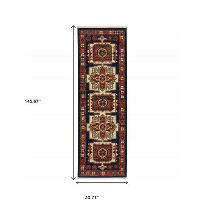 2' X 3' Red Blue Machine Woven Oriental Indoor Area Rug