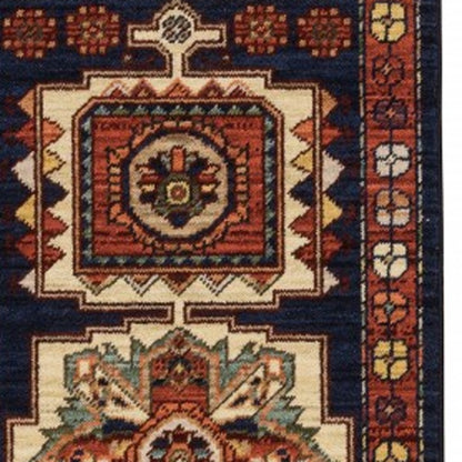 2' X 3' Red Blue Machine Woven Oriental Indoor Area Rug