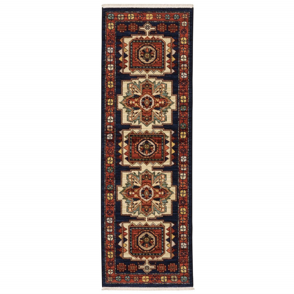 2' X 3' Red Blue Machine Woven Oriental Indoor Area Rug