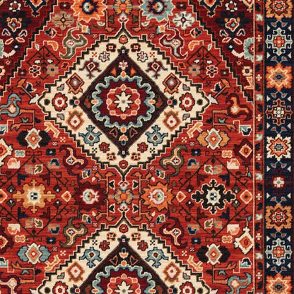 2' X 3' Red Blue Machine Woven Oriental Indoor Area Rug