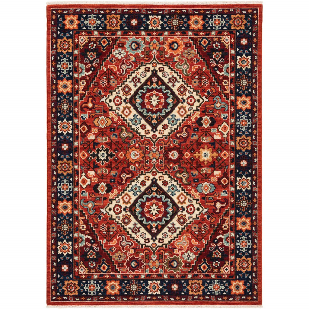 2' X 3' Red Blue Machine Woven Oriental Indoor Area Rug