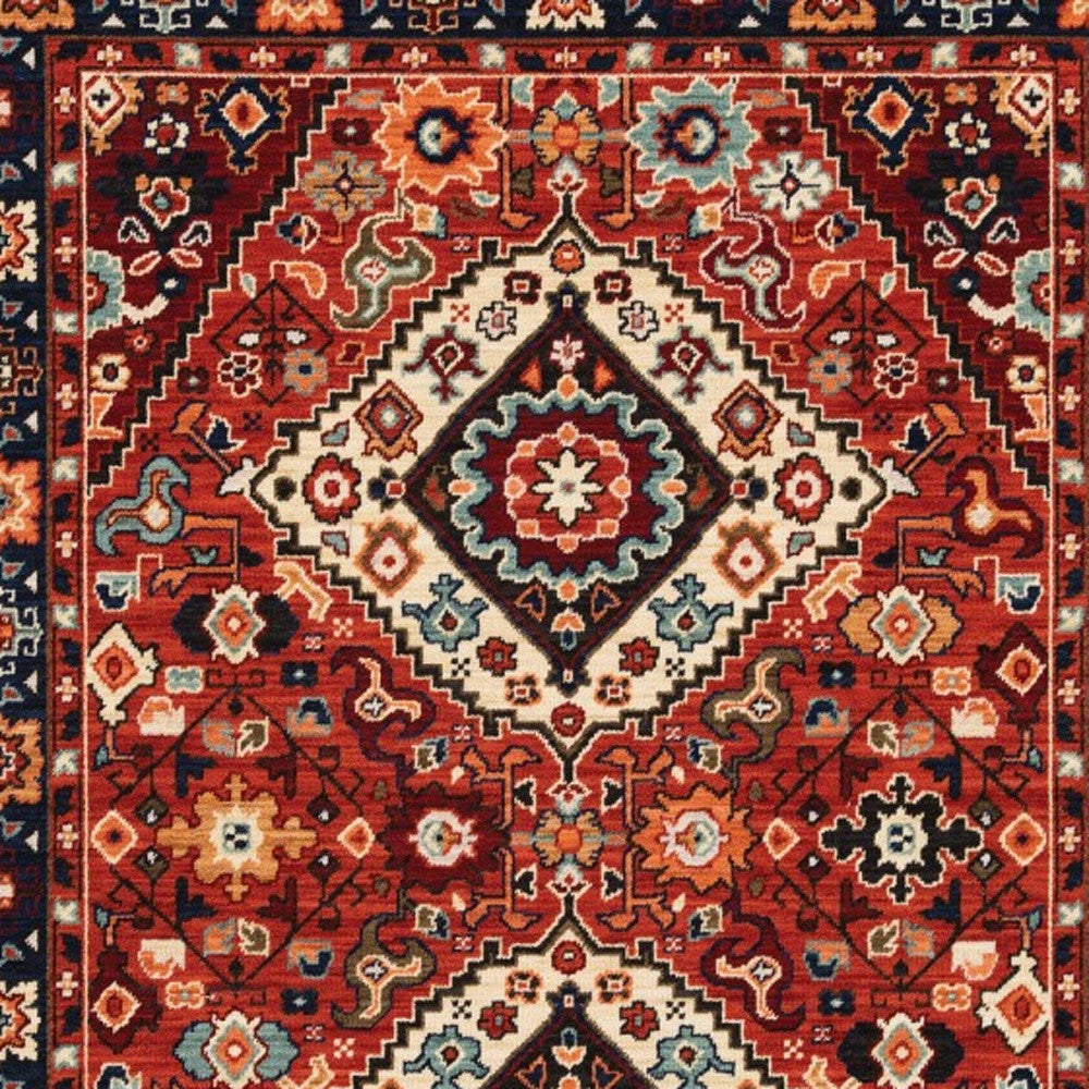 2' X 3' Red Blue Machine Woven Oriental Indoor Area Rug