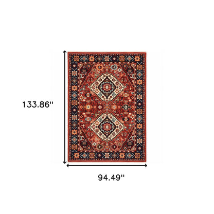 2' X 3' Red Blue Machine Woven Oriental Indoor Area Rug