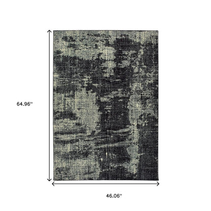 10' X 13' Black And Ivory Abstract Distressed Area Rug