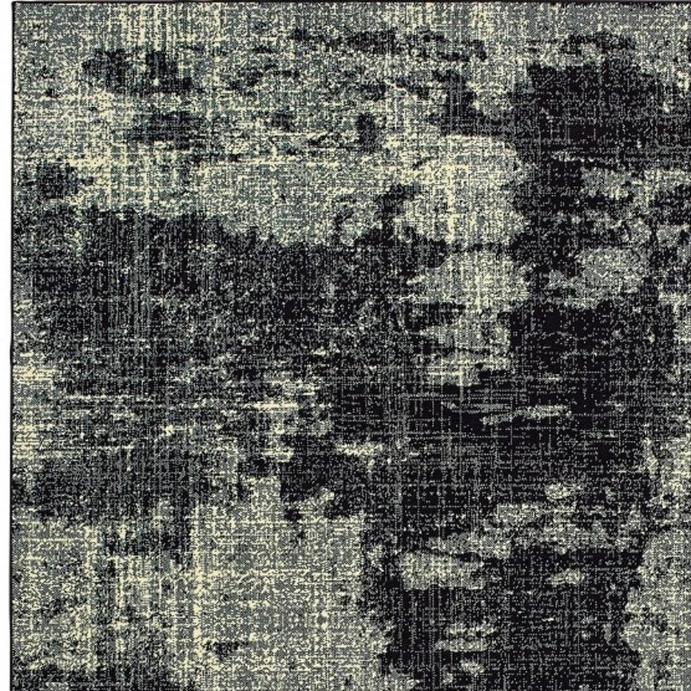10' X 13' Black And Ivory Abstract Distressed Area Rug