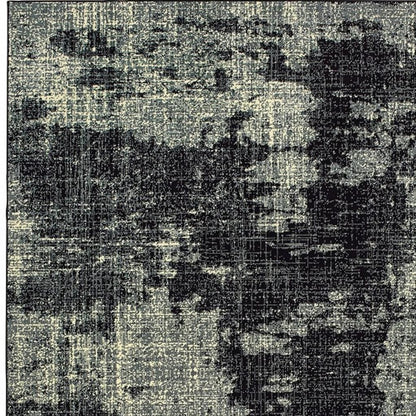 10' X 13' Black And Ivory Abstract Distressed Area Rug