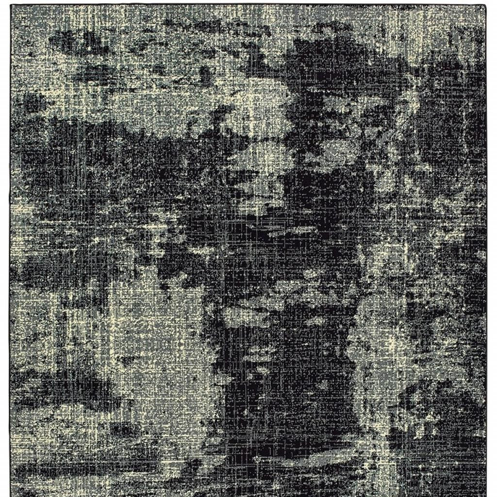 10' X 13' Black And Ivory Abstract Distressed Area Rug