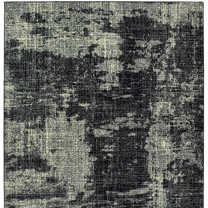 10' X 13' Black And Ivory Abstract Distressed Area Rug