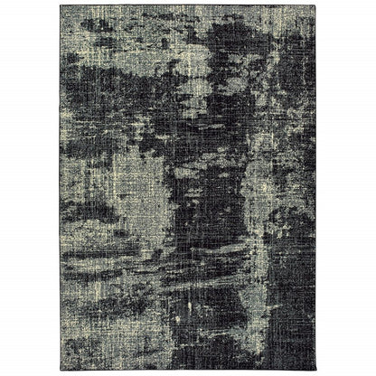 10' X 13' Black And Ivory Abstract Distressed Area Rug