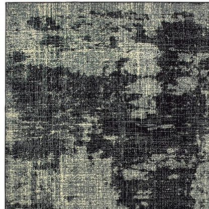 10' X 13' Black And Ivory Abstract Distressed Area Rug