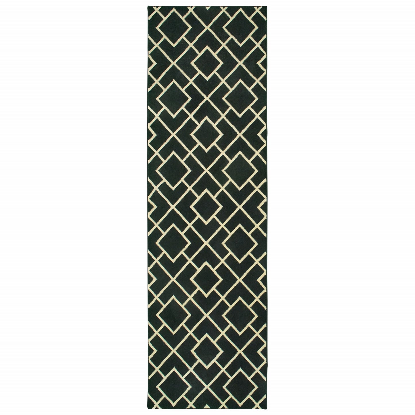 5' X 8' Black Ivory Machine Woven Geometric Diamonds Indoor Area Rug