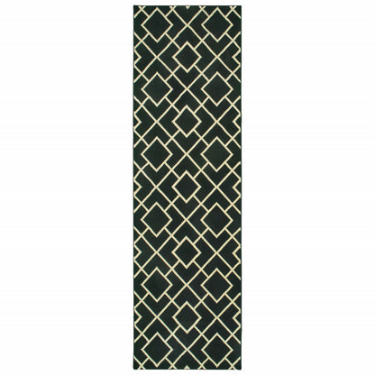 5' X 8' Black Ivory Machine Woven Geometric Diamonds Indoor Area Rug