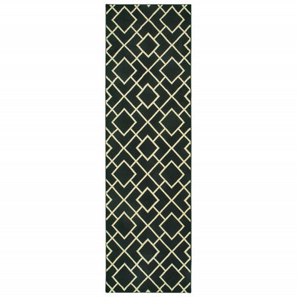 10' X 13' Black And Ivory Diamond Area Rug