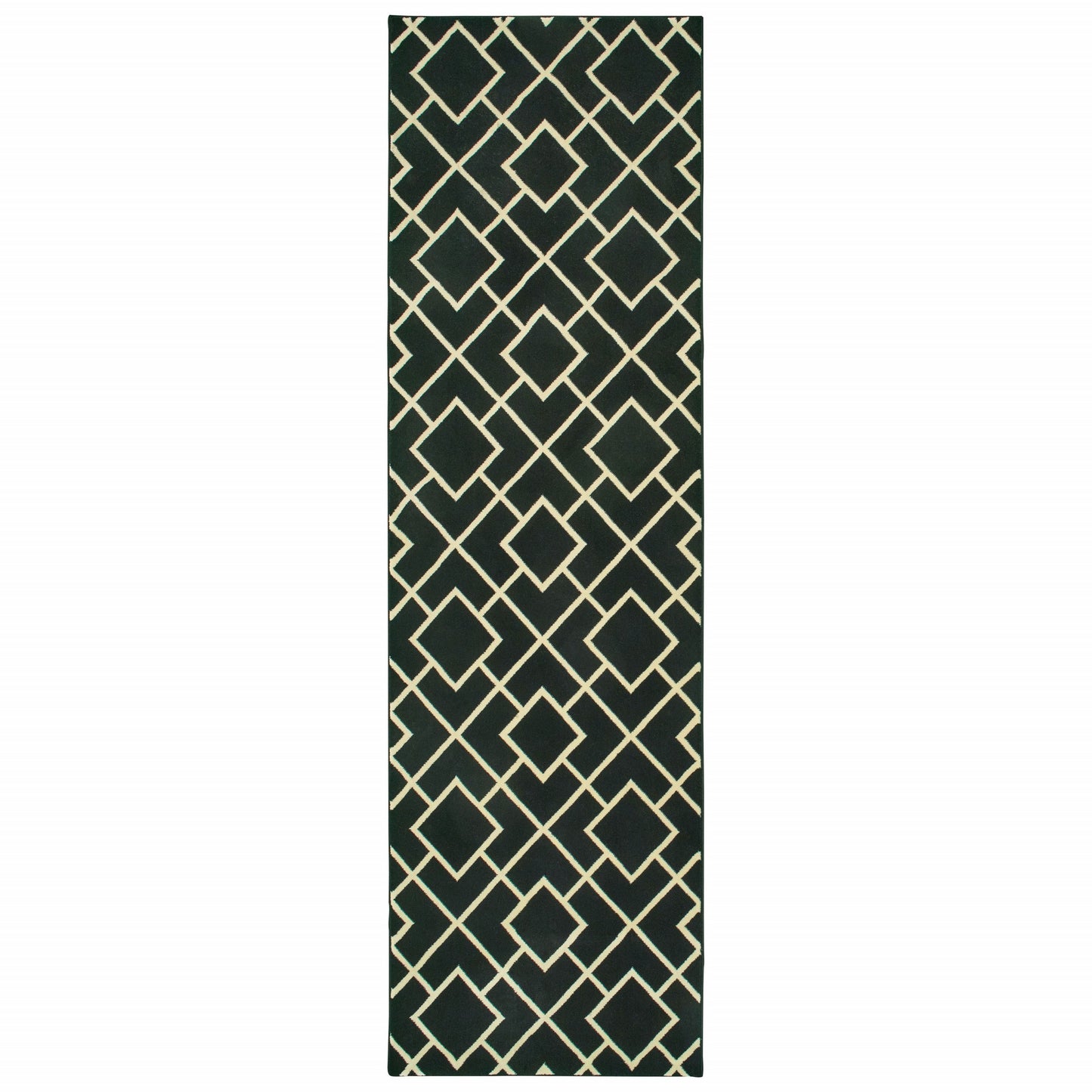 10' X 13' Black And Ivory Diamond Area Rug