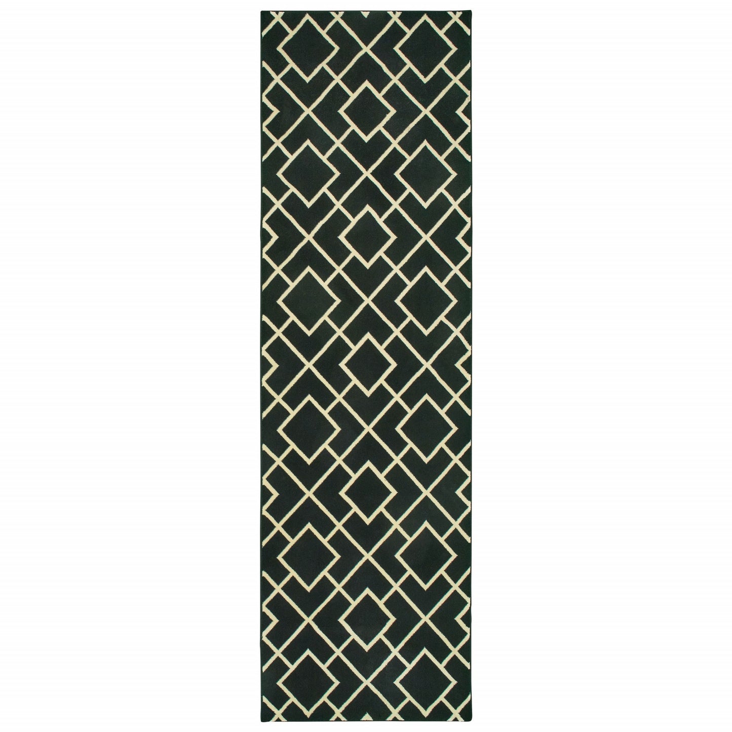 5' X 8' Black Ivory Machine Woven Geometric Diamonds Indoor Area Rug