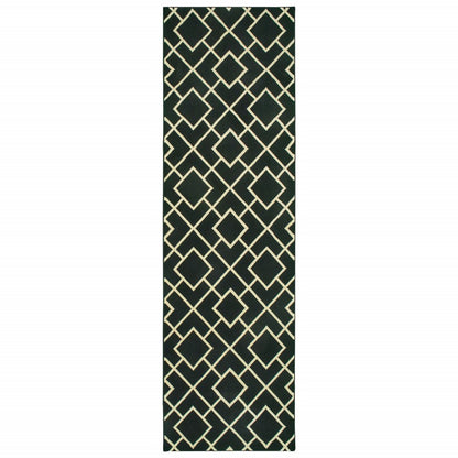 10' X 13' Black And Ivory Diamond Area Rug