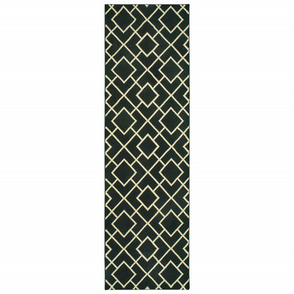 10' X 13' Black And Ivory Diamond Area Rug