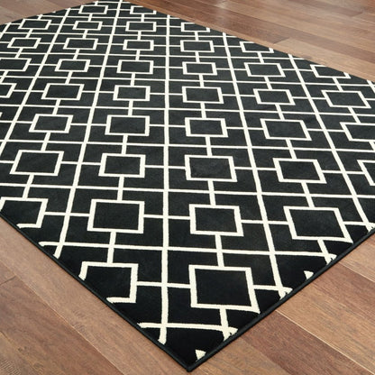 10' X 13' Black And Ivory Diamond Area Rug