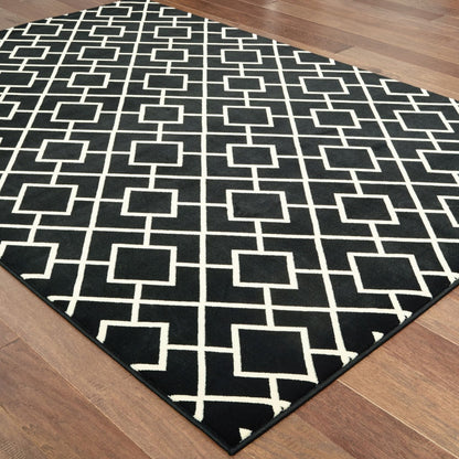 10' X 13' Black And Ivory Diamond Area Rug