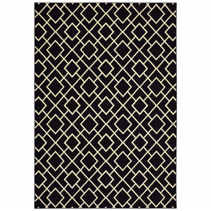 5' X 8' Black Ivory Machine Woven Geometric Diamonds Indoor Area Rug