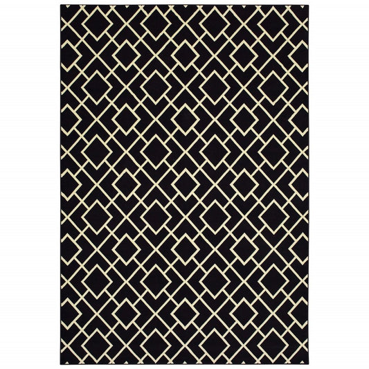 10' X 13' Black And Ivory Diamond Area Rug