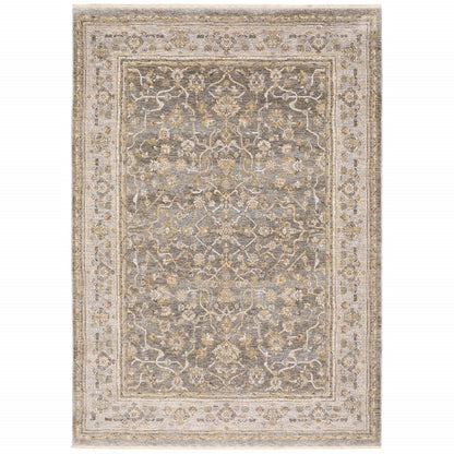 9' X 12' Beige Grey Machine Woven Oriental Indoor Arean Rug