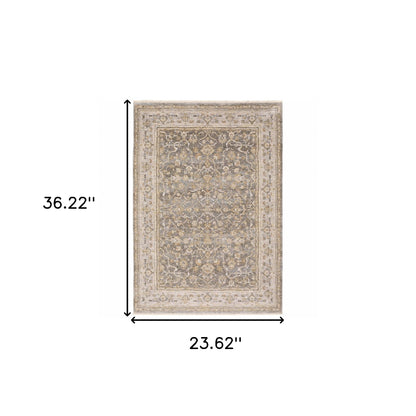 9' X 12' Beige Grey Machine Woven Oriental Indoor Arean Rug