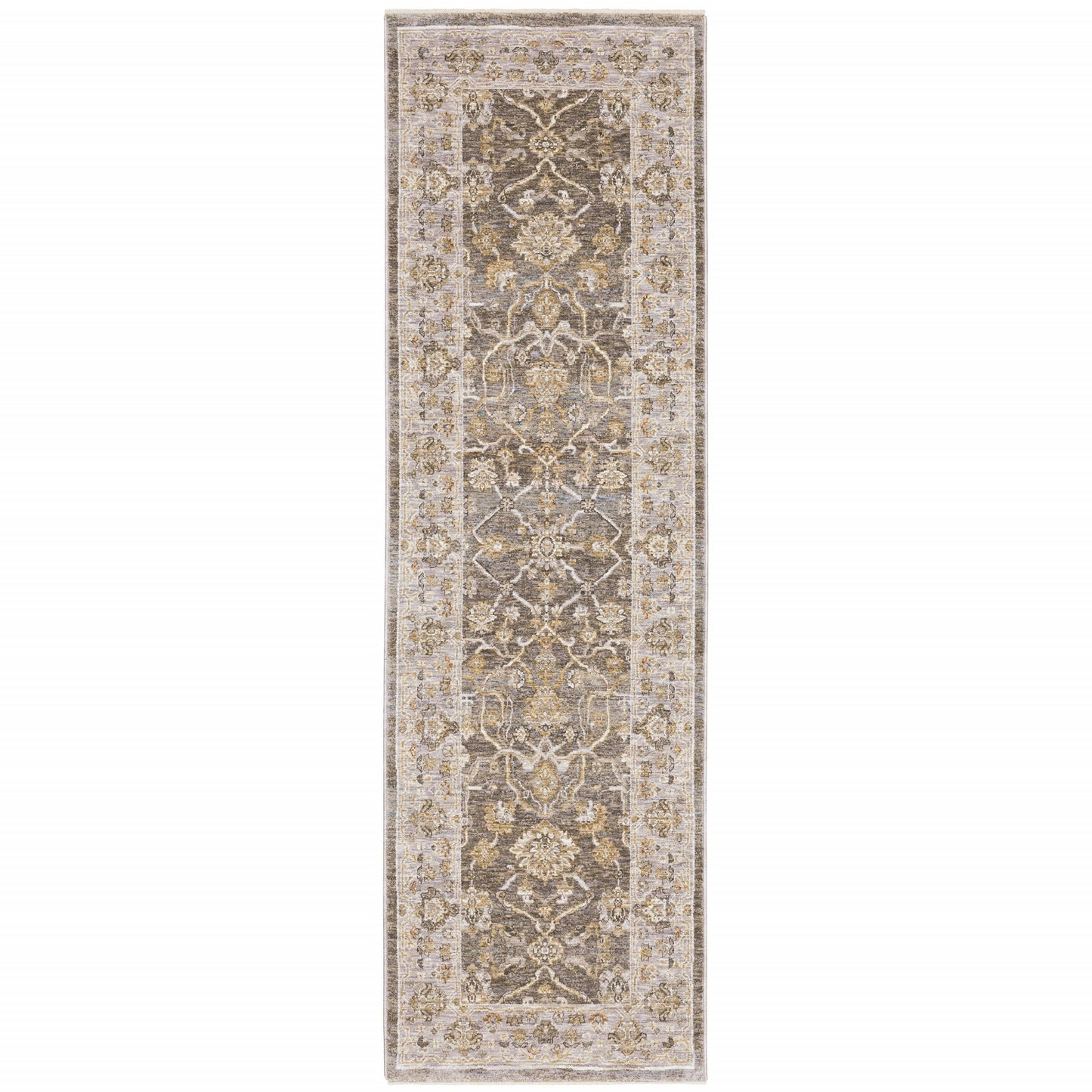 9' X 12' Beige Grey Machine Woven Oriental Indoor Arean Rug