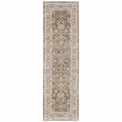 9' X 12' Beige Grey Machine Woven Oriental Indoor Arean Rug