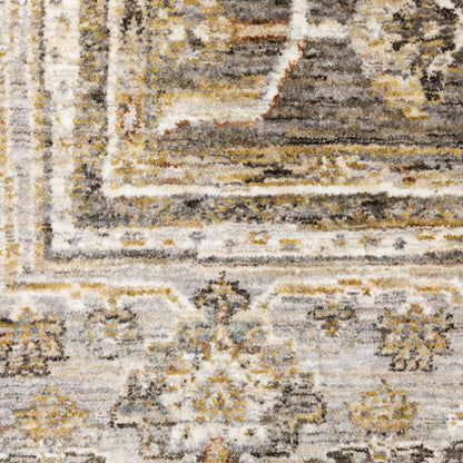 9' X 12' Beige Grey Machine Woven Oriental Indoor Arean Rug