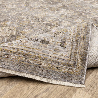 9' X 12' Beige Grey Machine Woven Oriental Indoor Arean Rug