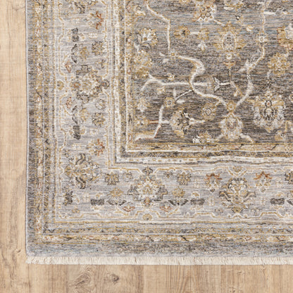 9' X 12' Beige Grey Machine Woven Oriental Indoor Arean Rug