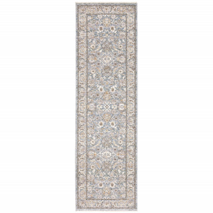 2' X 3' Blue Ivory Machine Woven Floral Oriental Indoor Area Rug