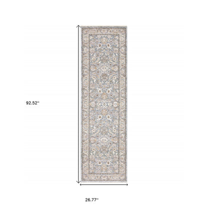 2' X 3' Blue Ivory Machine Woven Floral Oriental Indoor Area Rug