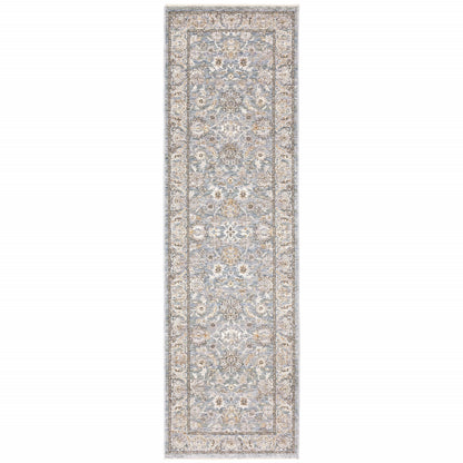 2' X 3' Blue Ivory Machine Woven Floral Oriental Indoor Area Rug