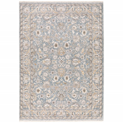 2' X 3' Blue Ivory Machine Woven Floral Oriental Indoor Area Rug