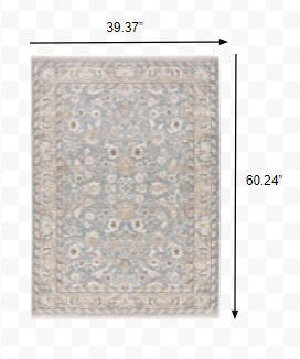 2' X 3' Blue Ivory Machine Woven Floral Oriental Indoor Area Rug