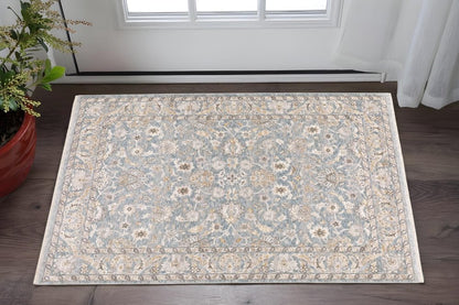 8' X 11' Blue And Ivory Oriental Distressed Area Rug