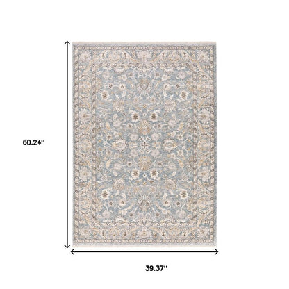 8' X 11' Blue And Ivory Oriental Distressed Area Rug