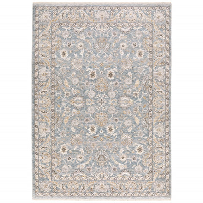 2' X 3' Blue Ivory Machine Woven Floral Oriental Indoor Area Rug