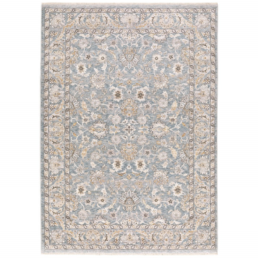 2' X 3' Blue Ivory Machine Woven Floral Oriental Indoor Area Rug