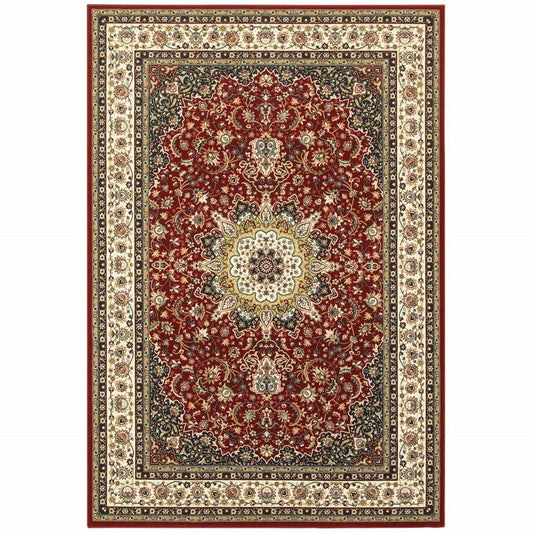 2' X 3' Red And Ivory Area Rug