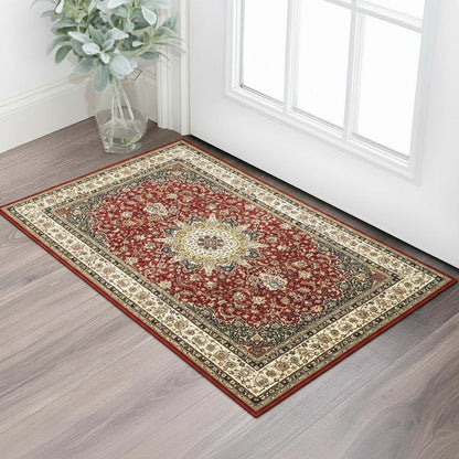 2' X 3' Red And Ivory Area Rug